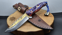 14K Altın Gravür İşleme Bushcraft Model Kamp Bıçağı