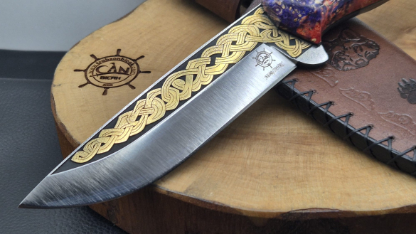 14K Altın Gravür İşleme Bushcraft Model Kamp Bıçağı - 1