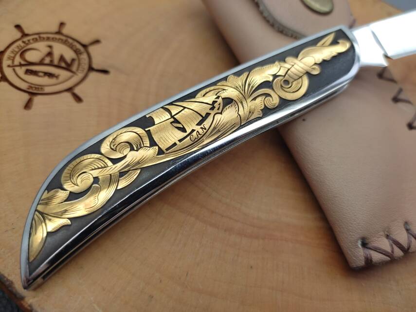 14K Altın İşleme 'Avcı Reis' Sürmene Çakısı - 3