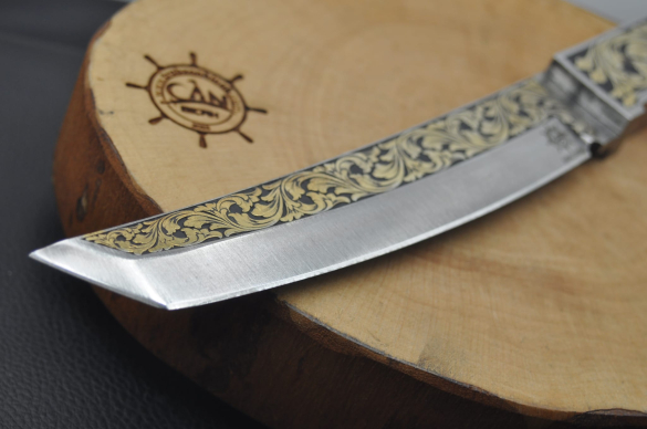 14K Altın Gravür İşleme Namlu ve Kabza Tanto - 2