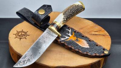 Geyik Boynuzu Kabza Damascus Çelik Av Bıçağı - 2