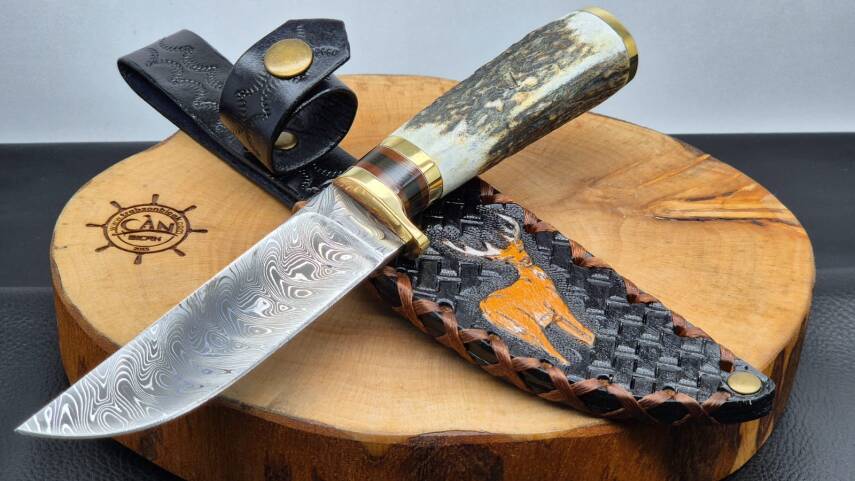 Geyik Boynuzu Kabza Damascus Çelik Av Bıçağı - 3