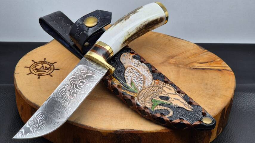 Geyik Boynuzu Kabza Damascus Çelik Av Bıçağı - 4