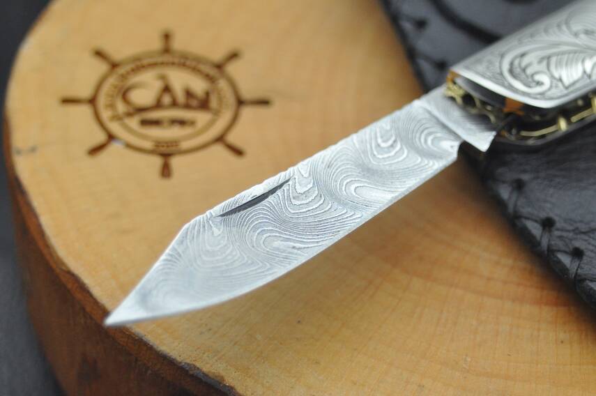 Gravür İşleme Krom Kabza Damascus Çakı - 3