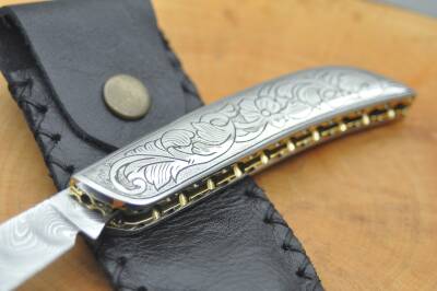 Gravür İşleme Krom Kabza Damascus Çakı - 4