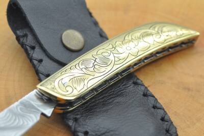 Gravür İşleme Pirinç Kabza Damascus Çakı - 3