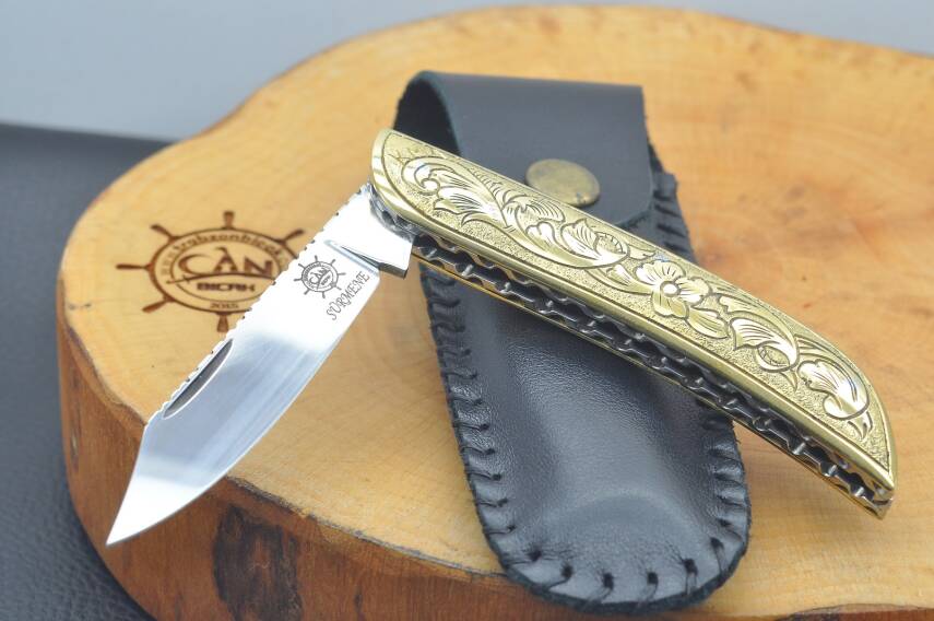 Gravür İşleme Pirinç Kabza Sürmene Çakısı - 1