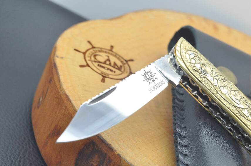 Gravür İşleme Pirinç Kabza Sürmene Çakısı - 2