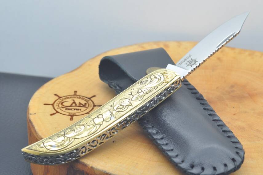 Gravür İşleme Pirinç Kabza Sürmene Çakısı - 4