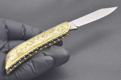 Gravür İşleme Pirinç Kabza Sürmene Çakısı - 5