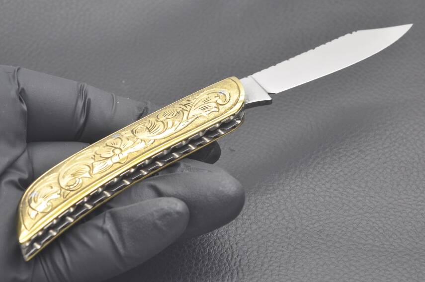 Gravür İşleme Pirinç Kabza Sürmene Çakısı - 5