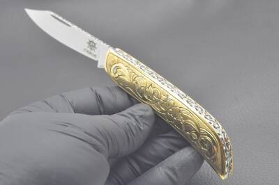 Gravür İşleme Pirinç Kabza Sürmene Çakısı - 6